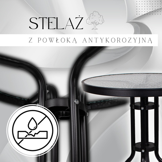 Meble ogrodowe 4 krzesła metalowe i stół ze szkła hartowanego na taras balkon czarne
