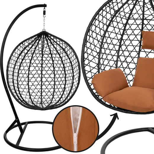 Kokon rattanowy do ogrodu, na taras, balkon, fotel wiszący z poduszkami