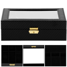 Szkatułka na zegarki 25x20x8 cm czarna, ekoskóra organizer z 10 przegródkami