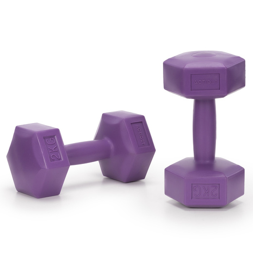 Ciężarki 2x2kg hexagonalne do ćwiczeń fitness hantle zestaw 2 szt. fioletowe