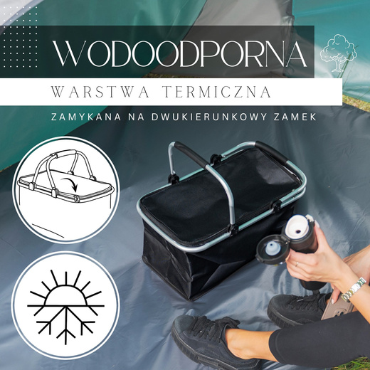 Torba termiczna 30L kosz termiczny piknikowy na jedzenie czarny