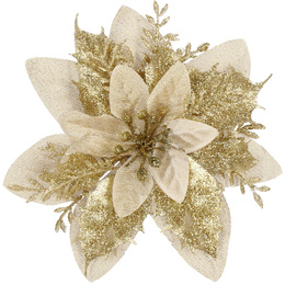 Gwiazda betlejemska, sztuczny kwiat, poinsecja kremowo-złota z brokatem na klipsie
