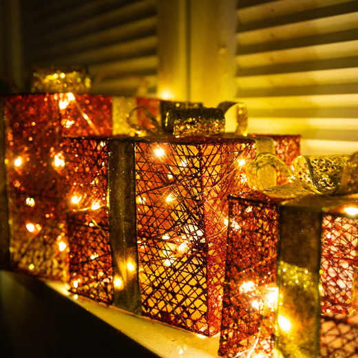 Dekoracja świąteczna LED prezenty oświetlenie zestaw 3 szt. biały ciepły