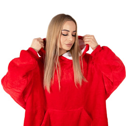 Kocobluza damska męska oversize koc bluza 2w1 z kapturem XXL ciepła czerwone