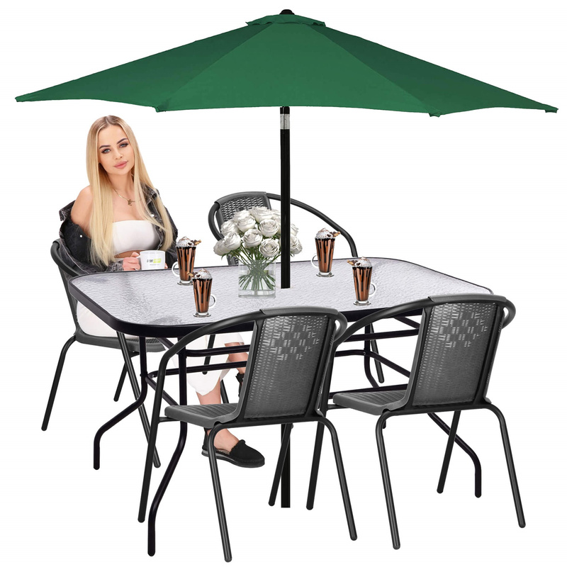 Meble ogrodowe zestaw na taras dla 4 osób: metalowe 4 krzesła i stół czarno-szary