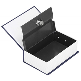 Kasetka na pieniądze 26,5x20x6,5 cm metalowy sejf książka granatowa