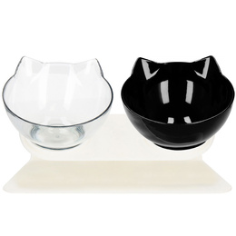 Podwójna miska dla psa i kota z podstawką antypoślizgowa przeźroczysta, czarna