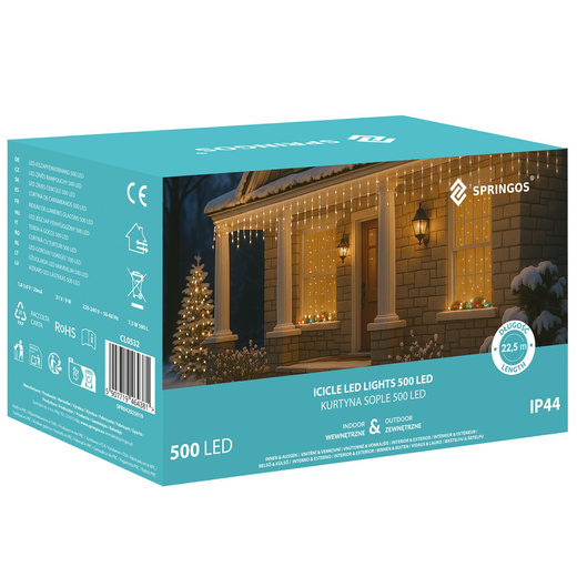 Kurtyna świetlna 500 led girlanda, lampki wewnętrzno-zewnętrzne sople biały zimny biały + ciepły biały flash