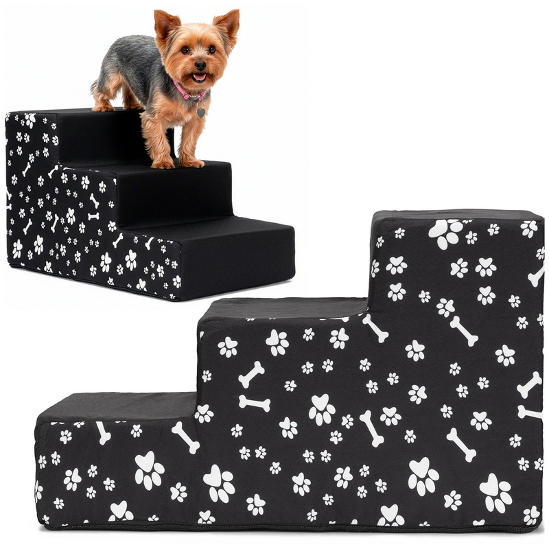 Schodki dla psa do łóżka 30 cm podest, rampa 3-stopniowa, czarne