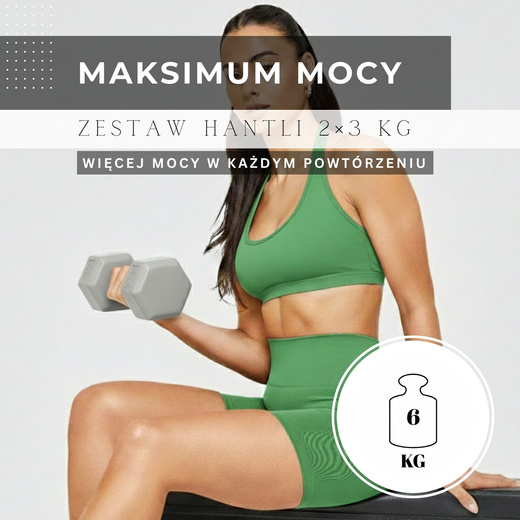 Ciężarki 2x3 kg hexagonalne do ćwiczeń fitness hantle zestaw 2 szt. szare