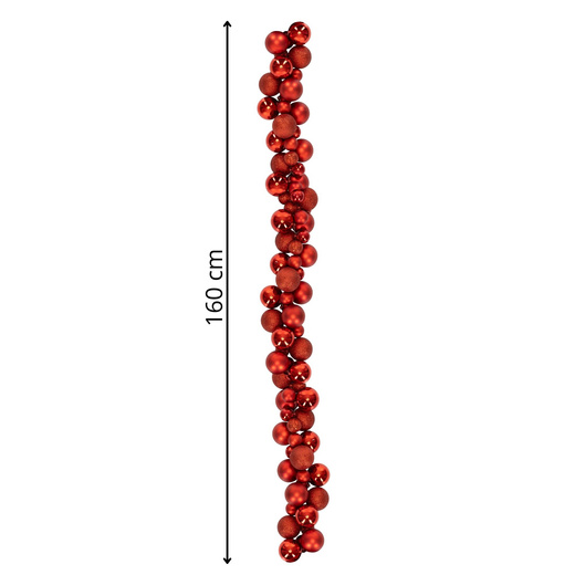 Girlanda świąteczna 160 cm łańcuch z bombek 130 szt. czerwone