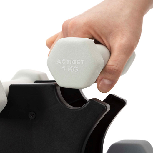 Hantle na stojaku zestaw 6 szt. obciążenia 1 kg, 2 kg, 3 kg do fitnessu, treningu domowego