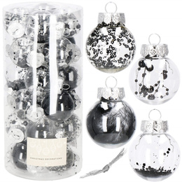 Bombki choinkowe przeźroczyste 24 szt. czarny 5cm zestaw choinkowy