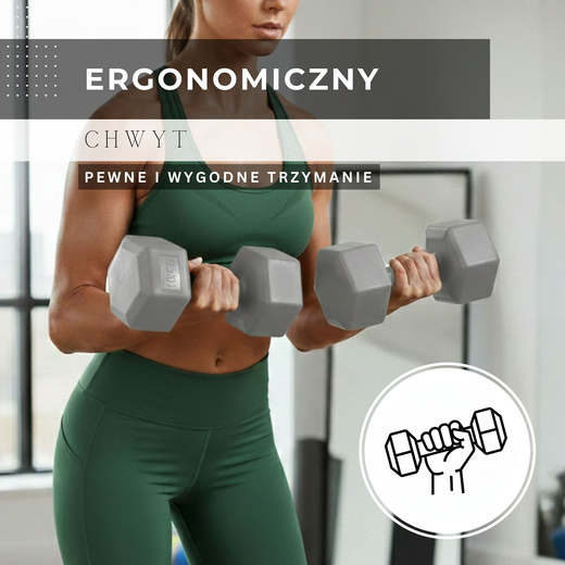 Ciężarki 2x3 kg hexagonalne do ćwiczeń fitness hantle zestaw 2 szt. szare