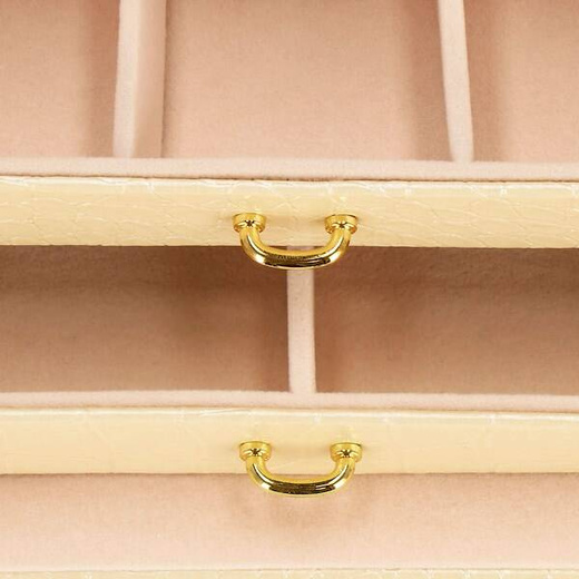 Szkatułka na biżuterię ekoskóra 17,5x14x12,5 cm ecru organizer z przegródkami