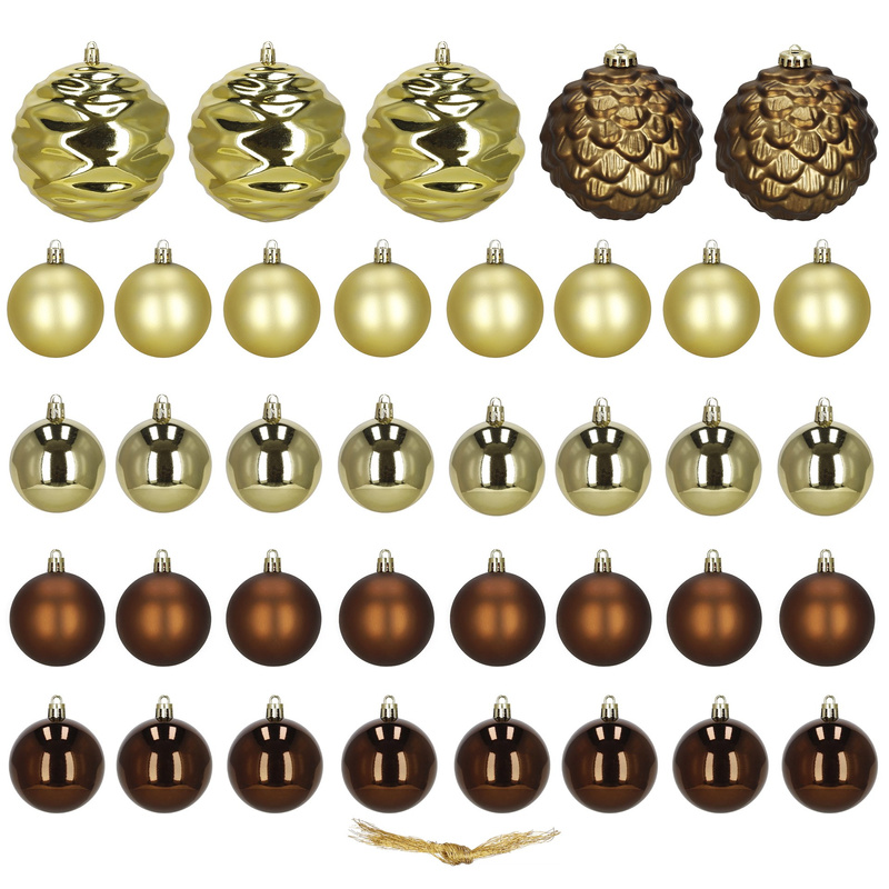 Bombki choinkowe 37 szt. zestaw dekoracji świątecznych, nietłukące złoto-brązowe