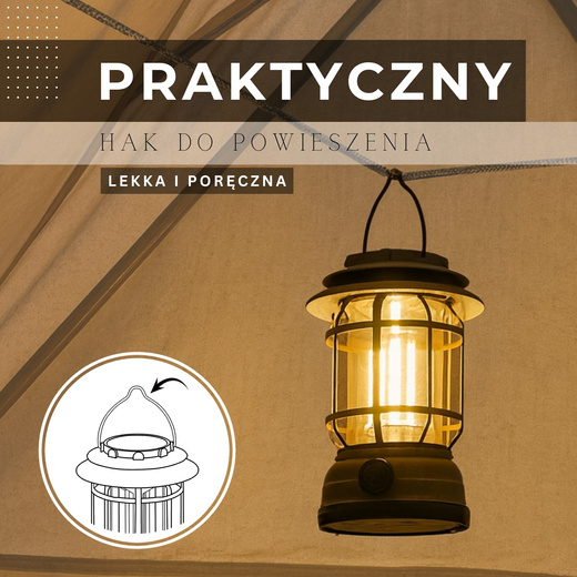 Lampa turystyczna, kempingowa LED solarna, z funkcją powerbank