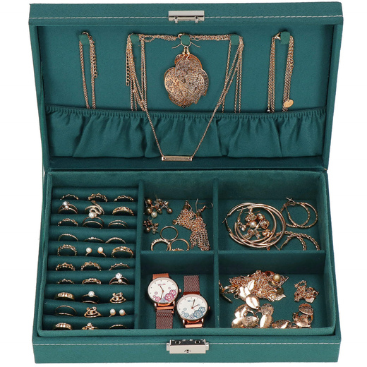 Szkatułka na biżuterię 28x19,5x7 cm zielony welurowy organizer z przegródkami