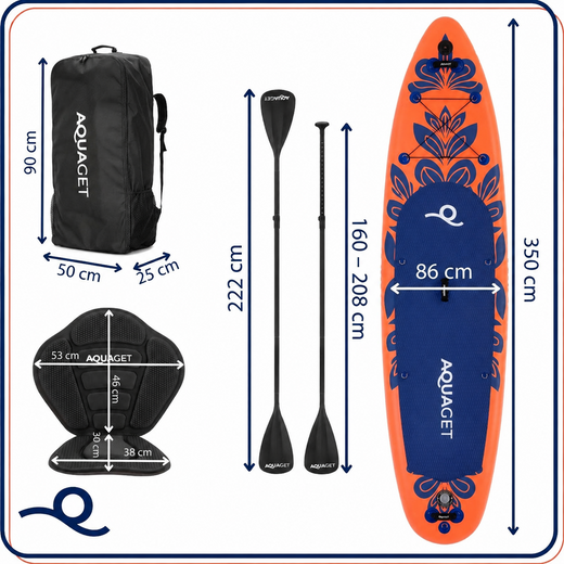 Deska SUP 350 cm pompowana do pływania na stojąco paddleboard z zestawem akcesoriów