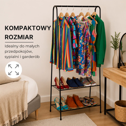 Wieszak stojący na ubrania z półką na buty 150x60x34 cm wolnostojący stojak do garderoby