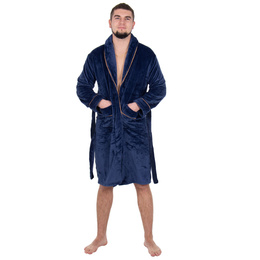 Szlafrok męski z polaru rozm. L/XL z paskiem granatowy