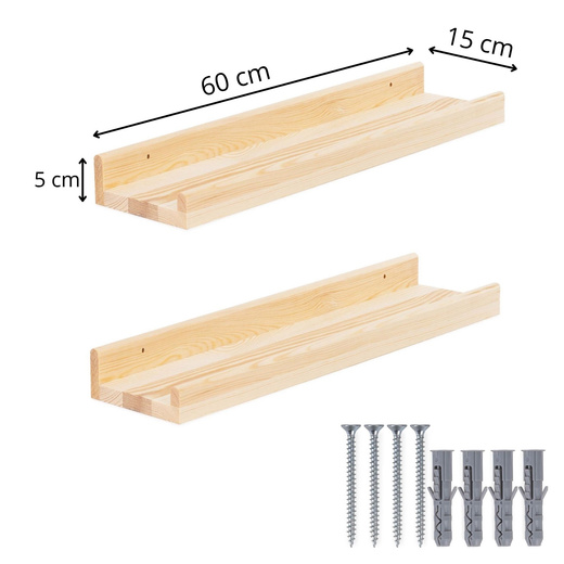 Półka ścienna na przyprawy, książki 60 cm zestaw 2 szt. półki wiszące naturalny brąz