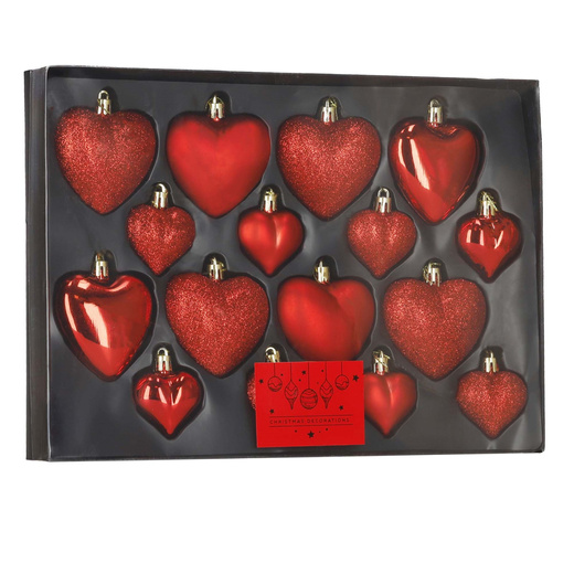 Bombki choinkowe 16 szt. zestaw dekoracji świątecznych, nietłukące, serca, czerwone