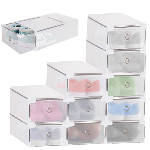 Pudełko na buty z szufladą 34x22x13,5 cm biały organizer zestaw 10 szt.