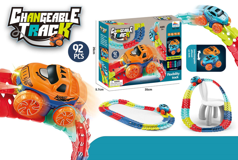 Tor wyścigowy elastyczny zestaw 92 elementy autko na baterie dla dzieci