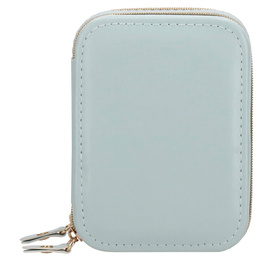 Szkatułka na biżuterię ekoskóra 11,5x8,5x5,5 cm błękitny organizer z przegródkami i lusterkiem