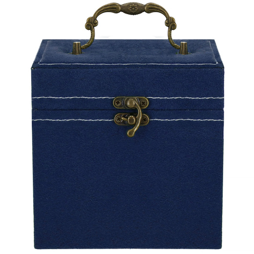 Szkatułka na biżuterię ekoskóra 12x12x12 cm granatowy, welurowy organizer z przegródkami