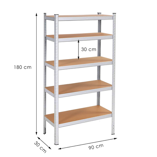 Regał metalowy z 5 półkami 180x90x30cm 875kg do garażu, piwnicy