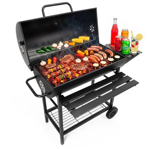 Grill węglowy, ogrodowy z pokrywą, termometrem, duży ruszt grillowy