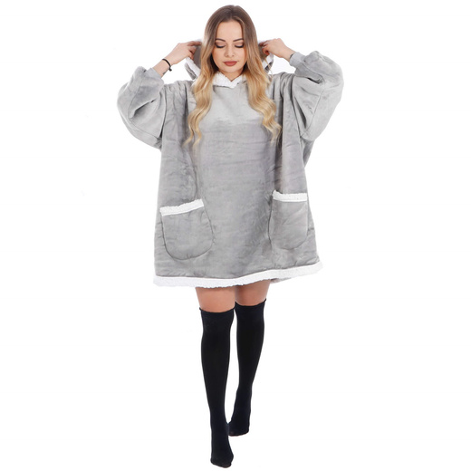 Kocobluza damska oversize koc bluza 2w1 z kapturem ciepła szara