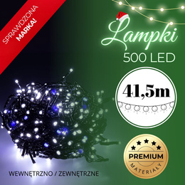 Lampki choinkowe 500 Led zimny biały+ niebieski flash 41,5 m oświetlenie świąteczne IP44