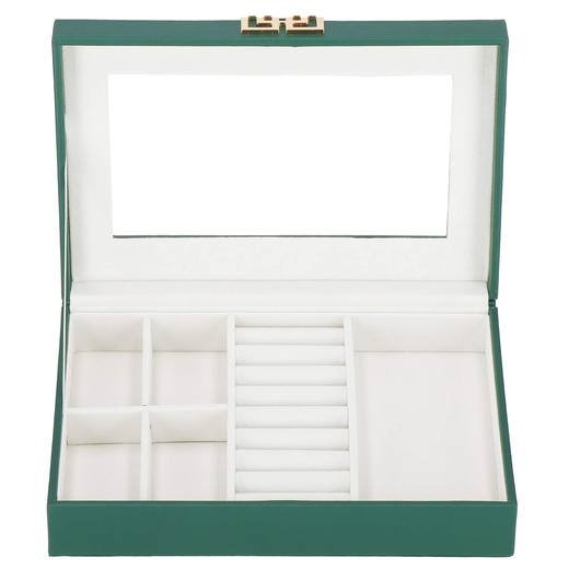 Szkatułka na biżuterię 23,5x14x5,5 cm zielony, ekoskóra organizer z przegródkami