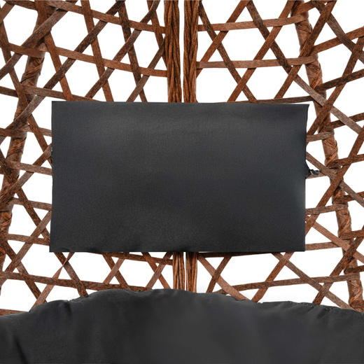 Kokon ogrodowy rattanowy z poduszkami fotel wiszący bujak huśtawka na metalowym stelażu brązowa