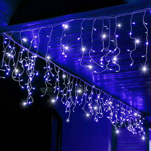 Kurtyna świetlna 300 led girlanda, lampki wewnętrzno-zewnętrzne 14,5 m sople niebieski z zimnym białym flash