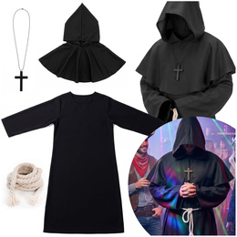 Strój na Halloween przebranie XL zakonnik, mnich zestaw 4 el. kostium habit