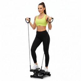 Stepper prosty do ćwiczeń z linkami i licznikiem, trening cardio, fitness czarny
