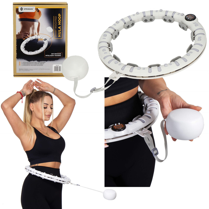 Hula hop z obciążeniem i masażerem odchudzające, 12 wypustek, licznik, szare