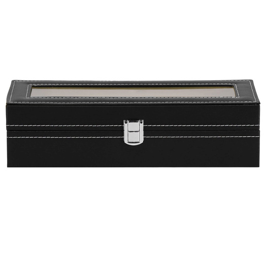 Szkatułka na zegarki 30x11x8 cm czarno-kremowy, ekoskóra organizer z przegródkami i okienkiem