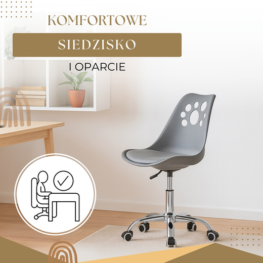 Fotel biurowy obrotowy krzesło na kółkach regulowane, dla dzieci do nauki szare