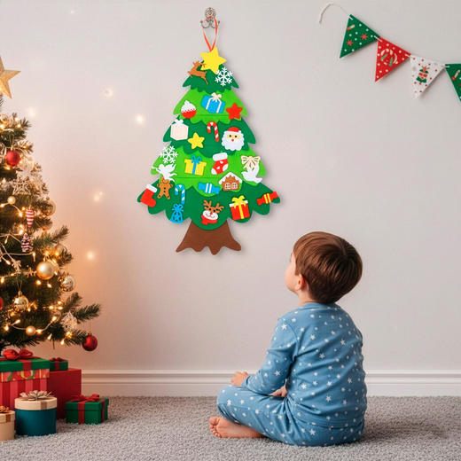 Ozdoba świąteczna, Choinka z filcu z zawieszkami 93 cm multikolor