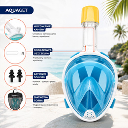 Maska do nurkowania L/XL pełnotwarzowa, z rurką, AntiFog, DryTop do snorkelingu regulowana