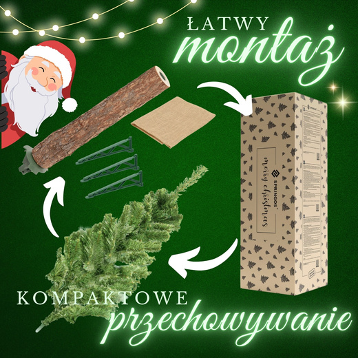 Choinka na pniu 180 cm sztuczna sosna premium gęsta ze stojakiem i jutą