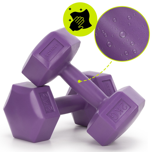 Ciężarki 2x2kg hexagonalne do ćwiczeń fitness hantle zestaw 2 szt. fioletowe
