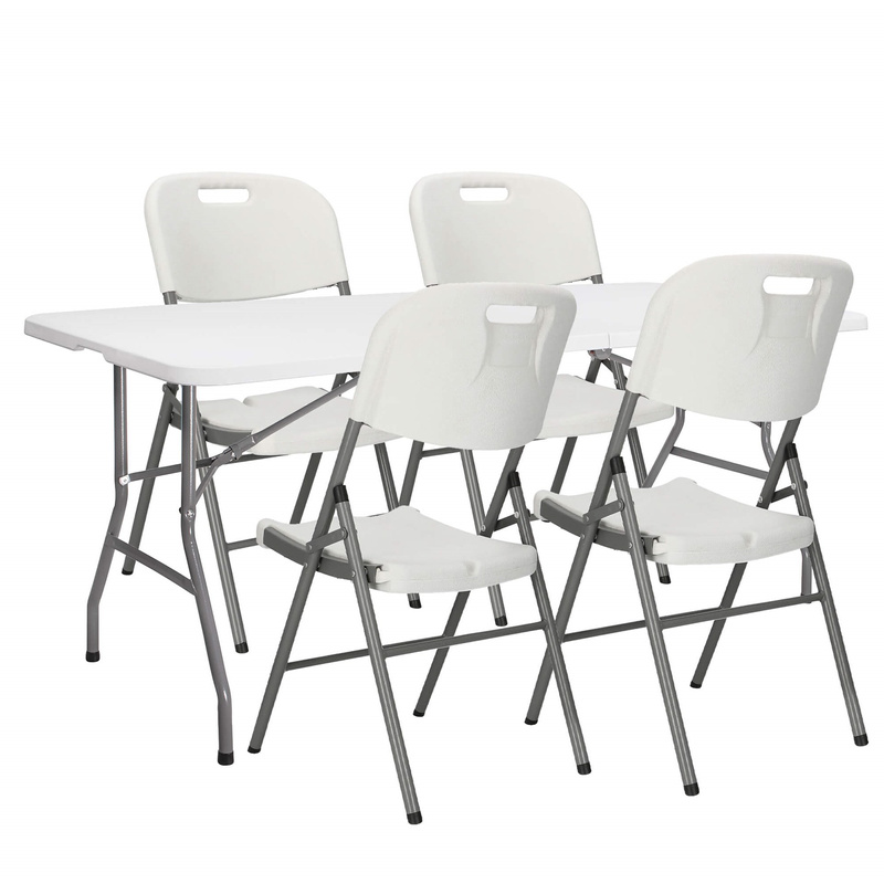 Zestaw cateringowy, turystyczny stół z 4 krzesłami składany na bankiet, biały