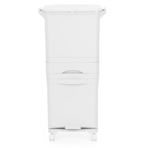 Kosz na śmieci, trzykomorowy 42 l do segregacji odpadów, na kółkach, biały