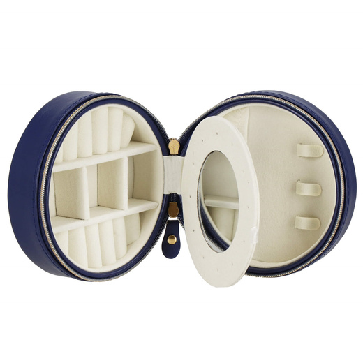 Szkatułka na biżuterię okrągła 11x5 cm jasnoróżowy organizer z przegródkami ekoskóra